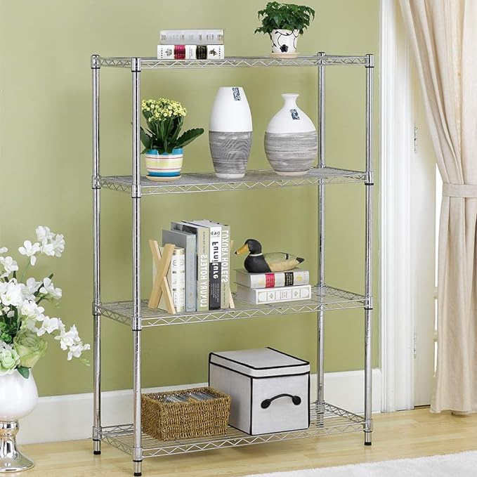 BestOffice | 4-Tier Wire Storage Shelves | 36x14x54 | Chrome | with Adjustable Racks | Heavy-Duty Metal Shelf, Holds Upto 1000 lbs | No-Tool Assembly | Ideal for Home & Garage Shelving