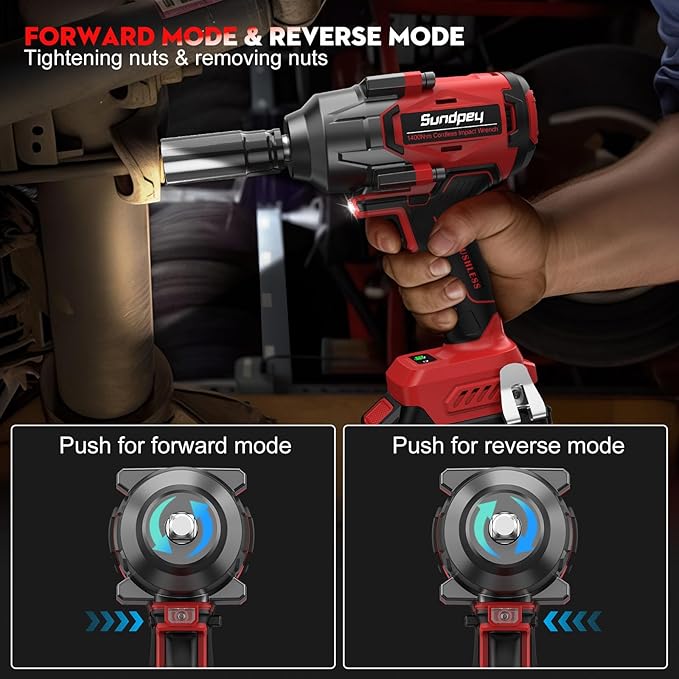 Sundpey Cordless Impact Wrench 1033Ft-lbs - 1400N·m High Torque Impact Gun - 21V Brushless Impact Driver with 2pcs 4.0Ah Battery & 5 Sockets & 9 Drill Bits & 1/2" Hexagonal Adapter for Car Truck Home