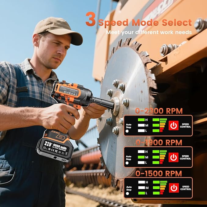 Cordless Impact Wrench 1/2“, 1110 Ft-lbs(1500 N.m) Brushless High Torque Impact Gun, 2 * 4.0 Ah Batteries, Fast Charger, Socket Sets, Lug Nuts Removal Electric Impact Driver for Car Mower Truck Gift