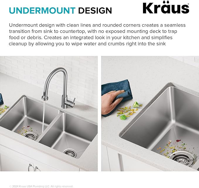 KRAUS Fairlane 33-inch Undermount Double Bowl 18-Gauge Stainless Steel Kitchen Sink, KHU632-33