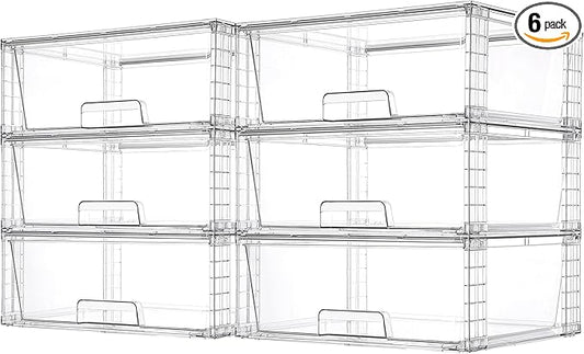 Vtopmart 6 Pack Large Stackable Storage Drawers,Easily Assemble Acrylic Bathroom Closet Undersink Organizers and Storage,Plastic Storage Bins for Kitchen Cabinets,Pantry,Makeup,Medicine Organization