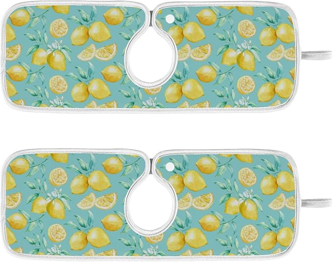 Kitchen Faucet Absorbent Mat,Lemon Fruit Summer Water Splash Guard for Sink, Faucet Drip Catcher Thicken Sponge Microfiber Faucet Water Catcher Mat Sink Absorbent Mat for Kitchen 14x5in 2 Pack