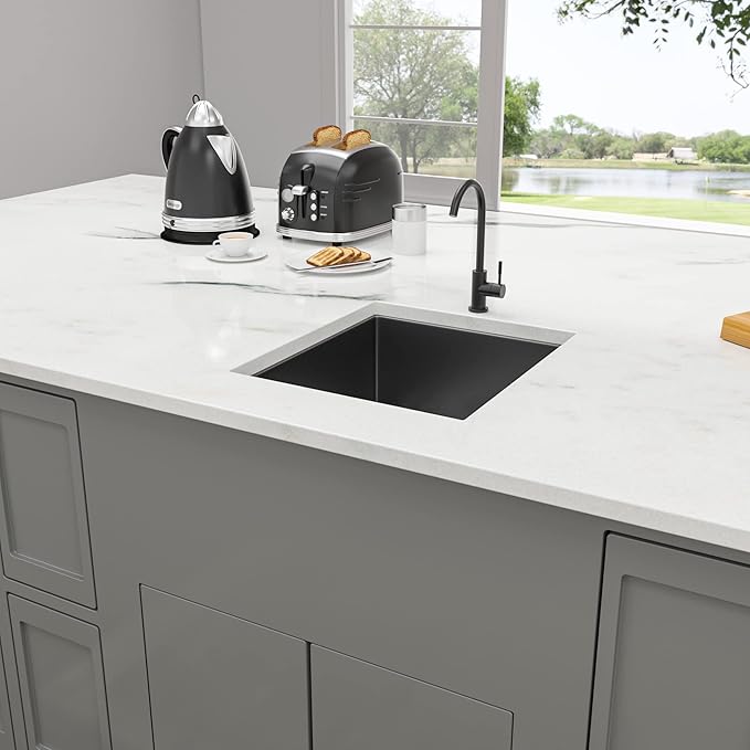 Lordear Black Undermount Bar Sink 13 x15 x 9 Inch Bar Prep Sinks Gunmetal Black Stainless Steel Handmade Kitchen Sink Basin