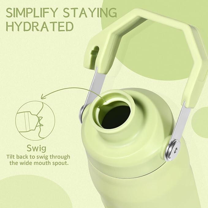 Water Bottle 24 OZ Angled Spout Lid Lightweight & Leakproof for Travel & Sports Insulated Stainless Steel BPA-Free (Green, 24oz)