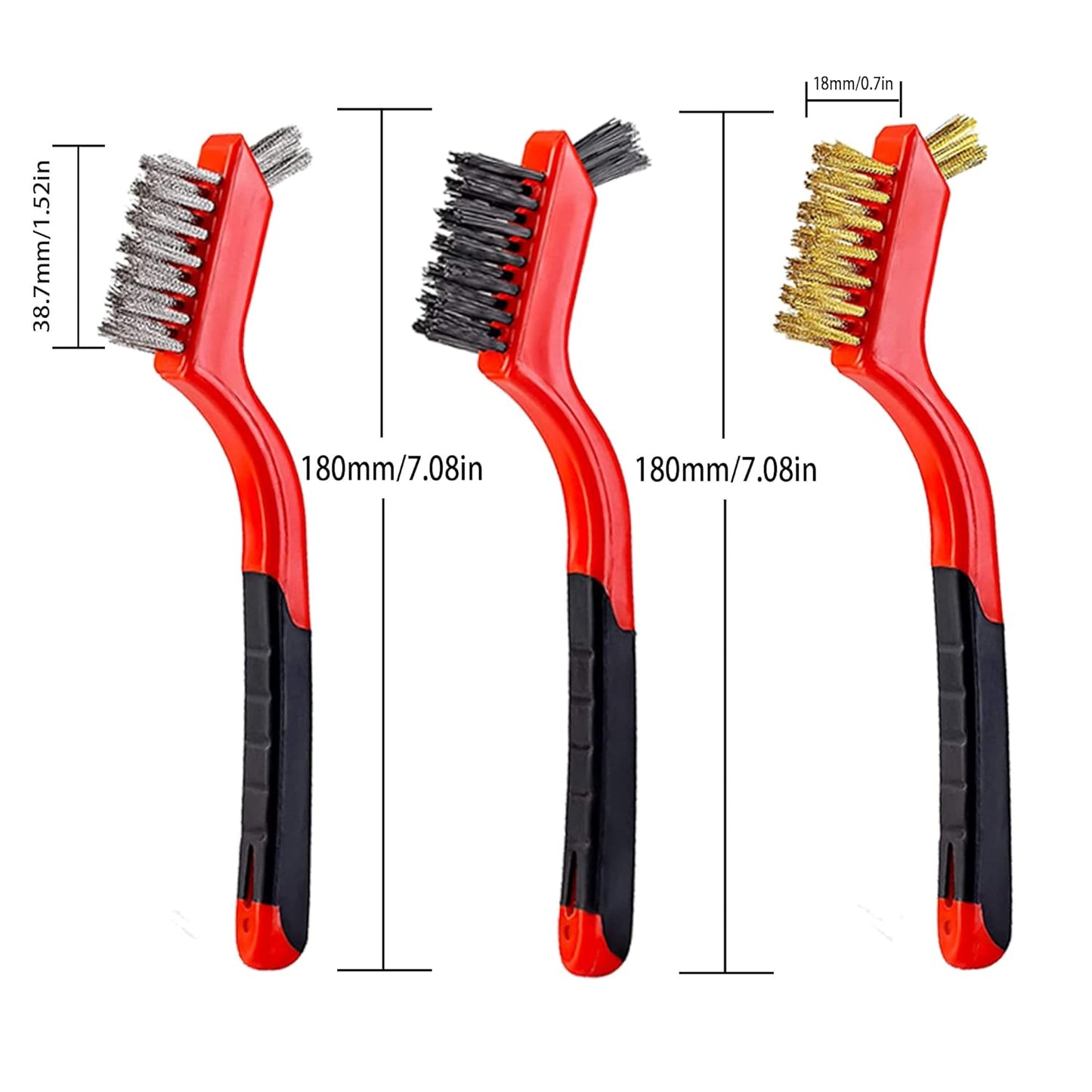 Wire Scratch Brush Set Soft Grip for Rust, Dirt & Paint Scrubbing with Deep Cleaning (24, 24PCS - 10PCS Stainless Steel Wire 10PCS Brass Wire and 4PCS Nylon Wire)