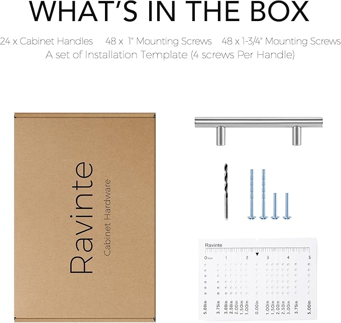 Ravinte 24 Pack | 6" Cabinet Pulls Brushed Nickel Stainless Steel Kitchen Cupboard Drawer Pulls Cabinet Handles 6 Inch Length，3-1/2 Inch Hole Center with Mounting