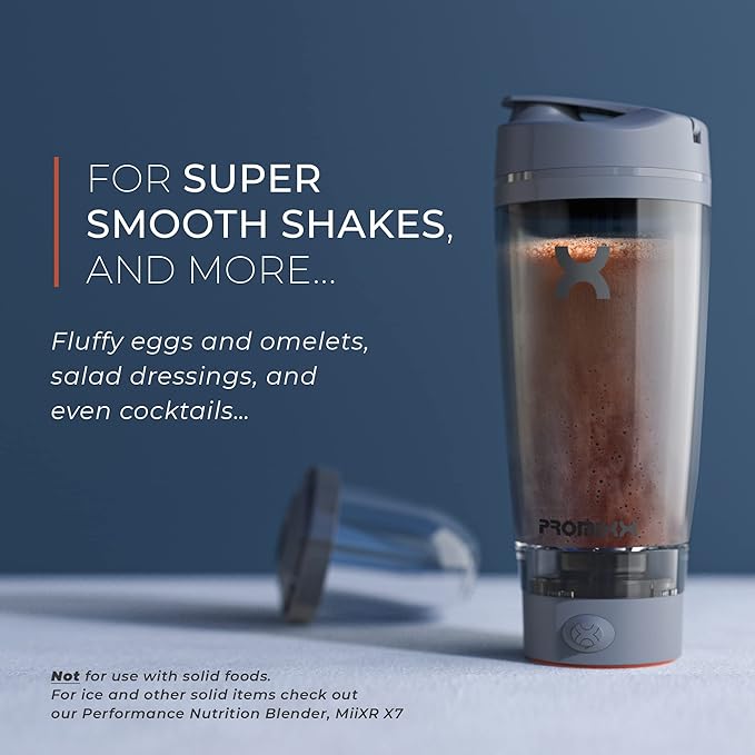 Promixx Pro Shaker Bottle | Rechargeable, Powerful for Smooth Protein Shakes | includes Supplement Storage - BPA Free | 20oz Cup (Cool Gray)