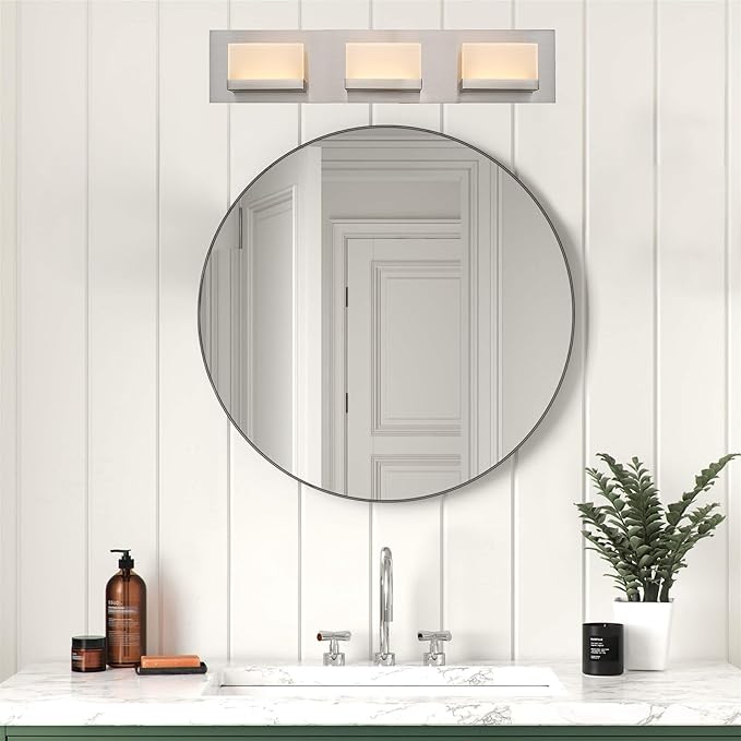 Kira Home Everett 24" Modern 3-Light 30W Integrated LED (180W eq.) Bathroom / Vanity Light, Rectangular Acrylic Lenses, Energy Efficient, Eco-Friendly, 3000k Warm White Light, Brushed Nickel Finish