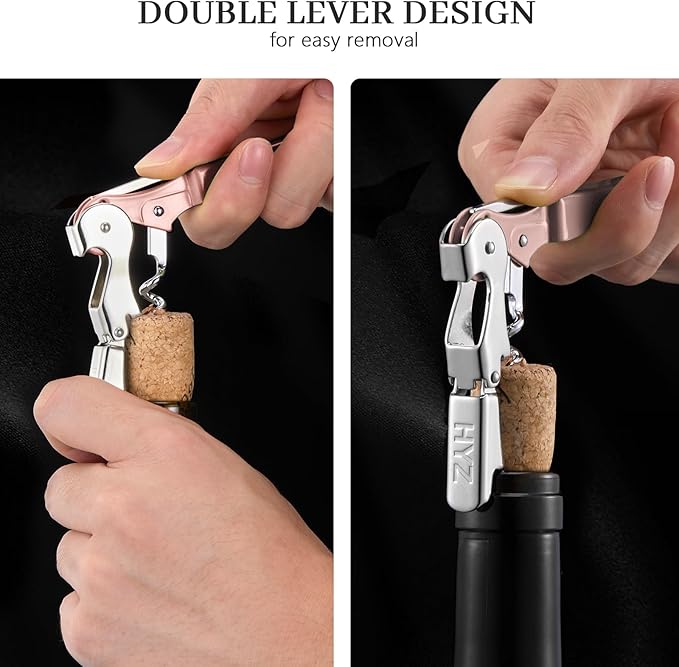 HYZ 2-Pack Wine Opener Waiter Corkscrew, Professional Wine Key for Servers, Bartender with Foil Cutter, Manual Wine Bottle Opener Double Hinged (Dark Pink)