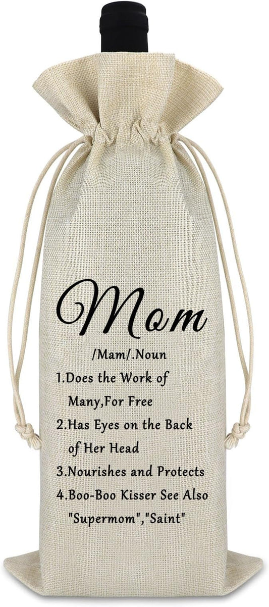 Funny Birthday Gift for Mom Wine Bags Mom Gift for Mom from Daughter Son Mother's Day Gift Thank You Gift for Mother Inspirational Christmas Easter Gift for Women Stepmom Burlap Wine Wrap Bag