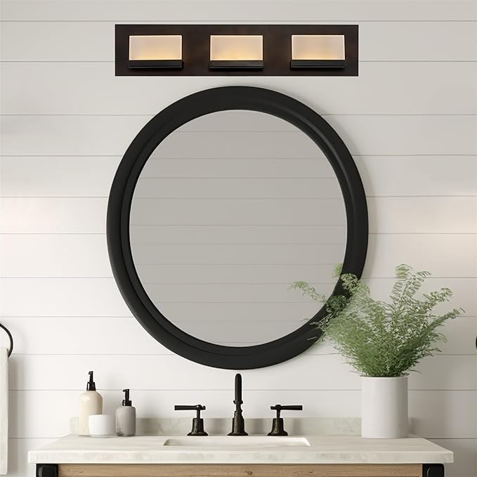 Kira Home Everett 24" Modern 3-Light 30W Integrated LED (180W eq.) Bathroom/Vanity Light, Rectangular Acrylic Lenses, Energy Efficient, Eco-Friendly, 3000k Warm White Light, Oil Rubbed Bronze Finish