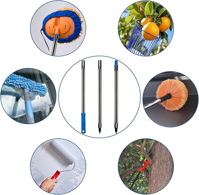 4 Ft Extension Pole +Joint Angle Adaptor, Paint Roller Stainless-Steel Threaded Splicing Extension Poles for Hand Drywall Sander Wall Cleaning and Polishing Paint Roller Brushes (4 Feet)