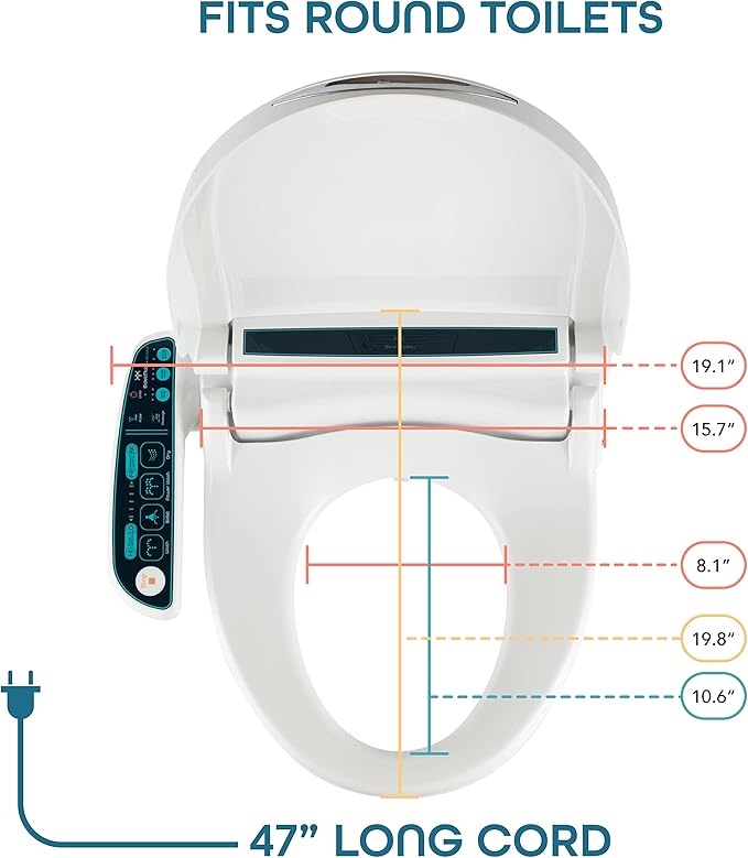 BidetMate 2000 Series Heated Bidet Japanese Toilet Seat with Unlimited Water, Side Control Panel, Deodorizer, and Warm Air Dryer - Adjustable Self-Cleaning - Shape of Bidet Round