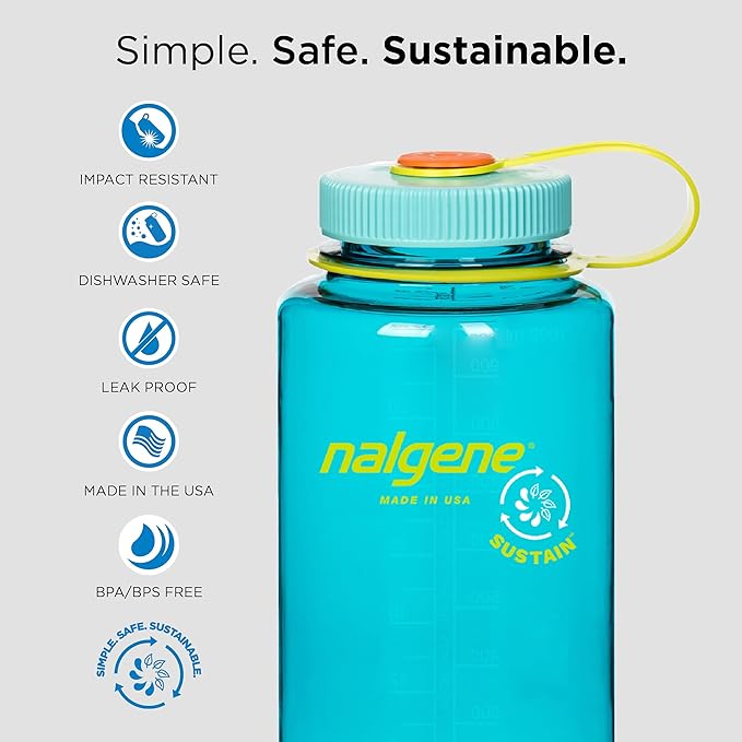 Nalgene Sustain Tritan BPA-Free Water Bottles Made with 50% Recycled Plastic, 48 OZ and 32 OZ, Wide Mouth