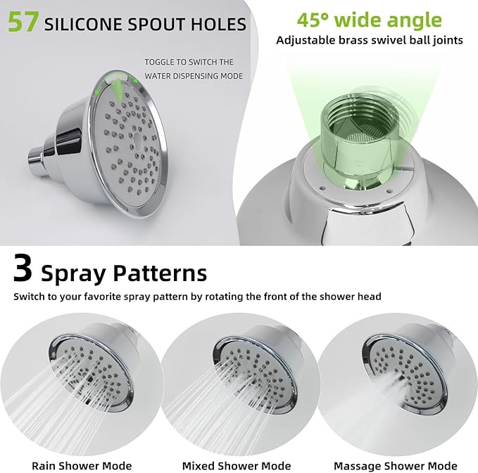2 Handles Shower Faucet Set,Two Handles Shower Faucet Set with 3 Modes Rainfall Shower Head,2 Knobs Single Function Wall Mounted Shower Trim Kit with Rough-in Valve,Chrome,1A1MK-W