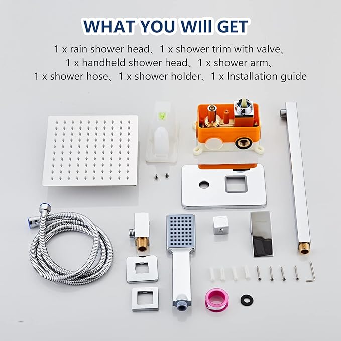 Bathroom Shower System 8 Inch Rain Shower Head and Handheld Wall Mounted, High Pressure Rainfall Dual Shower Combo Set with Valve and trim, Luxury Rain Mixer Brushed Silver Shower Faucet