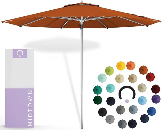 Midtown Umbrellas Push Pop Sunbrella Umbrella 8 Feet Outdoor Umbrella in Terracotta Acrylic Fabric - Patio, Backyard, Garden, Picnic Table & Pool - Black Pole