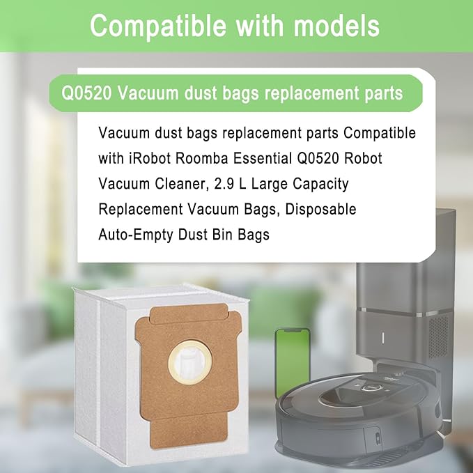 20 Pack Q0520 Vacuum Bags for iRobot Roomba Vacuum 2 Q0520 Essential Robot Vacuum Cleaner,Roomba 105 Combo,Plus 405 404 505 705 Combo Robot Vacuum Cleaner,Disposable Auto-Empty Dust Bin Bags
