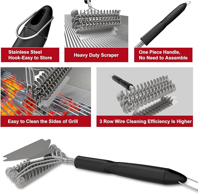 ITTAR Grill Brush & Scraper for Outdoor Grill, Bristle Free Safe BBQ Cleaner Brush, 17" Grill Cleaning Rescue Brush, Heavy-Duty Stainless Steel Scrubber Brush, BBQ Accessories Gifts for Father, Men
