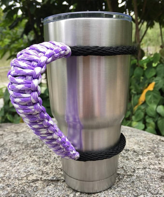 Handmade Paracord Handle for Yeti/Rtic/Ozark Trail Rambler 30 Oz Tumbler. Purple/White