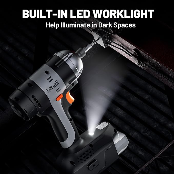 Litheli 20V Cordless Impact Driver, 1593 in-lbs Max Torque, 1/4 in. Hex Power Drill/Driver with Battery (Charger not Included)