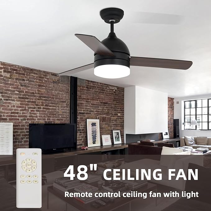 NicBex Ceiling Fan 48 Inch Ceiling Fans with Lights Ceiling Fan with 3 Blades and Remote Control Ceiling Fans with Reversible DC Motor for Bedroom, Living Room, Black