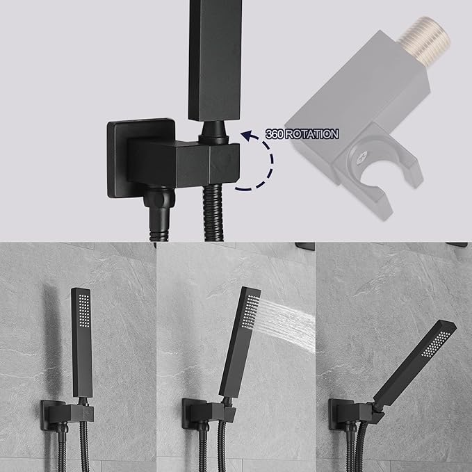 Shower Faucet Set Rain Shower System Matte Black with High Pressure 10-Inch Shower Head Handheld Square Shower Head Bathroom Luxury Rain Shower Faucet Shower Complete Combo Kit Wall Mounted