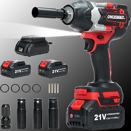 21V Cordless Impact Wrench 1/2" 800N.m (590Ft-lbs), Professional Brushless Impact Gun w/ 2×4.0Ah Batteries, Fast Charger, 3300RPM & LED Light for Auto/Home DIY/Repair/Deck
