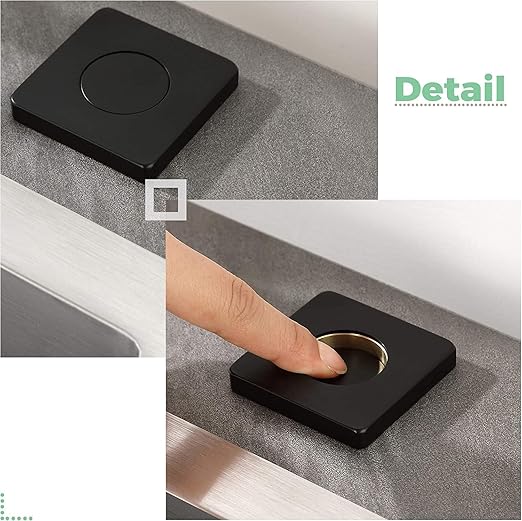 Garbage Disposal Switch, Cordless Air Switch Kit for Food Waste Disposer, Brass Material Matte Black Finish,Long Sink Top Push Button