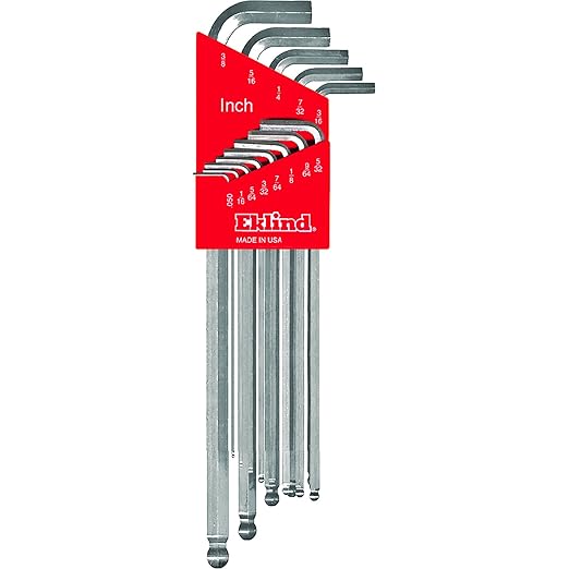 Eklind Tool 17313 Bright Ball-Hex-L Key Allen Wrench, 13 Pieces Set SAE Inch Sizes 0.050-3/8 Extra Long