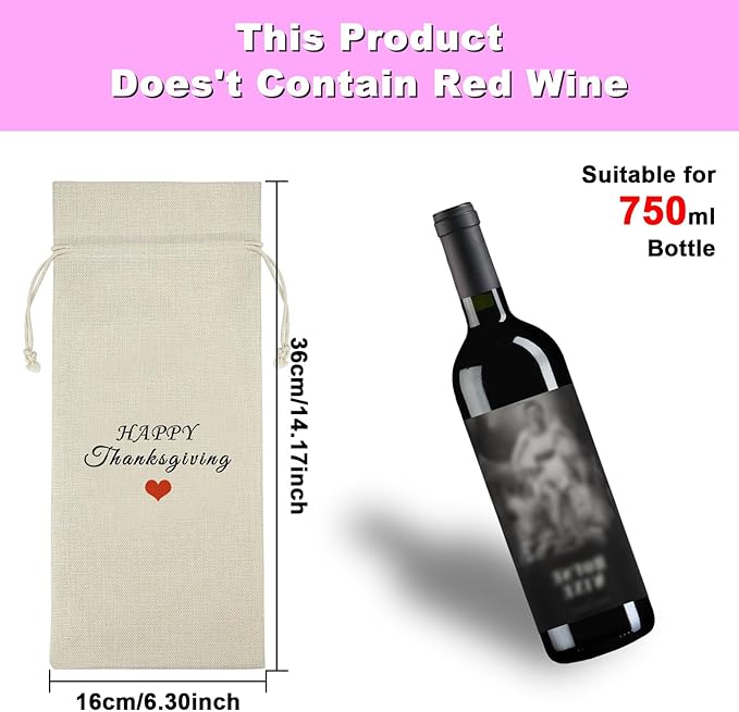 Friendship Gift Thanksgiving Gift for Friends Thanksgiving Decorations Burlap Wine Bags Thanksgiving Themed Gift Happy Thanksgiving Gift for Women Men Christmas Gift Drawstring Wine Bottle Wrap Bag