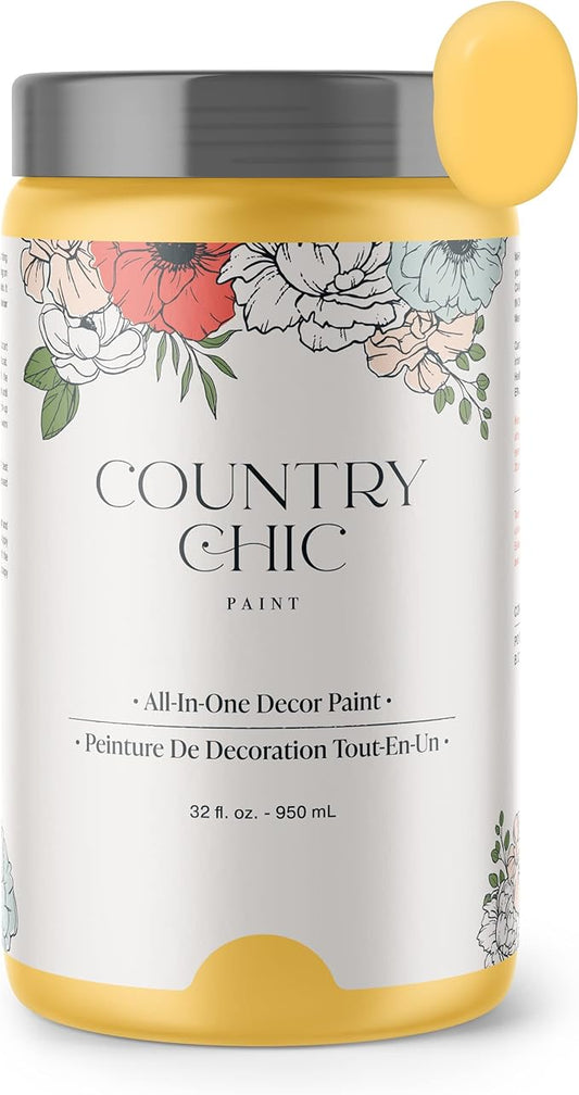 Country Chic All-in-One Chalk Paint for Furniture, Cabinets, Home Decor, Eco-Friendly, Matte Finish, Built-In Primer & Top Coat for Wood, Metal - Yellow Wellies (Yellow) - Quart 32 oz (950 ml)