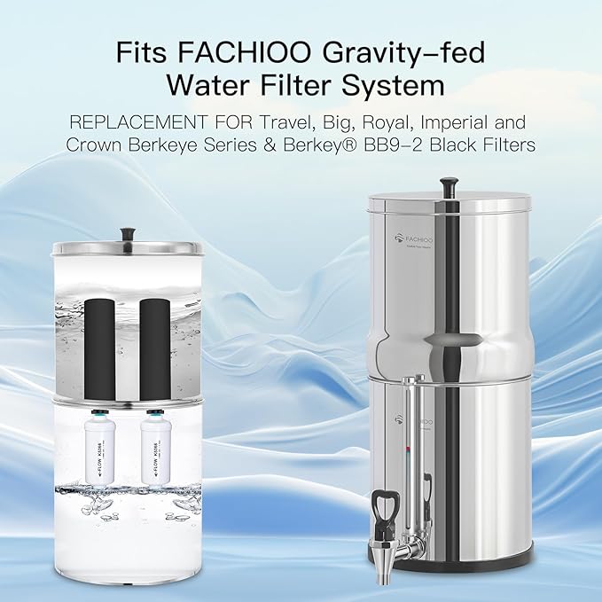 NSF/ANSI 375 Certified Water Filter, Replacement for Berkey® BB9-2® Black Filters & PF-2® Fluoride Filters Purification Elements and Berkey® Gravity Filter System, Pack of 4