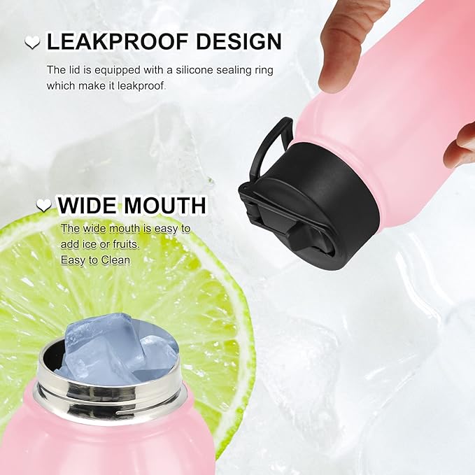 32 OZ Water Bottle, Sports Water Bottle with Straw Lid, Vacuum-Insulated Stainless-Steel, Keep Water Cold/Hot, Double-walled Thermos Metal Water Bottle (Pink, 32 OZ)