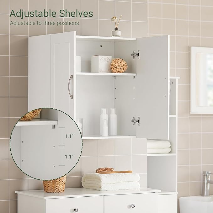 SoBuy Kitchen Wall Cabinet for Laundry Room, Medicine Cabinet for Bathroom, Wall Storage Cabinet for Garage, Linen Tower Bath Cabinet, Cabinet with Shelf, White FRG231-W