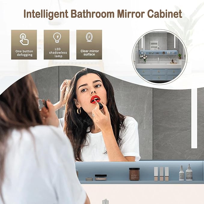 40IN Floating Bathroom Vanity - Bathroom Vanity with Sink with 6 Drawers & Multifunctional LED Mirror Cabinet | Textured Metal Handles & Large Storage Capacity & Waterproof Design, Blue