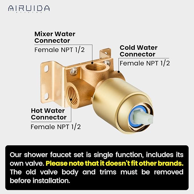 Airuida Shower Faucet Set,8 Inch Round Rainfall Shower Head,SUS304 Stainless Steel Single Handle Shower Trim Kit,Wall Mount Bathroom System with Female Threads Valve Brushed Gold