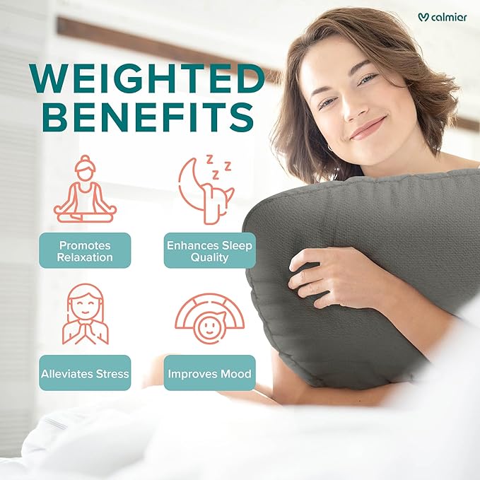 Calmier - Sensory Weighted Pillow - Glass Bead Filled Hug Pillow - Ultra Plush Cozy Weighted Pillows for Adults and Kids - Child Sensory Pillow - Weighted Lap Pad (Charcoal Gray - Fleece, 12 LBS)