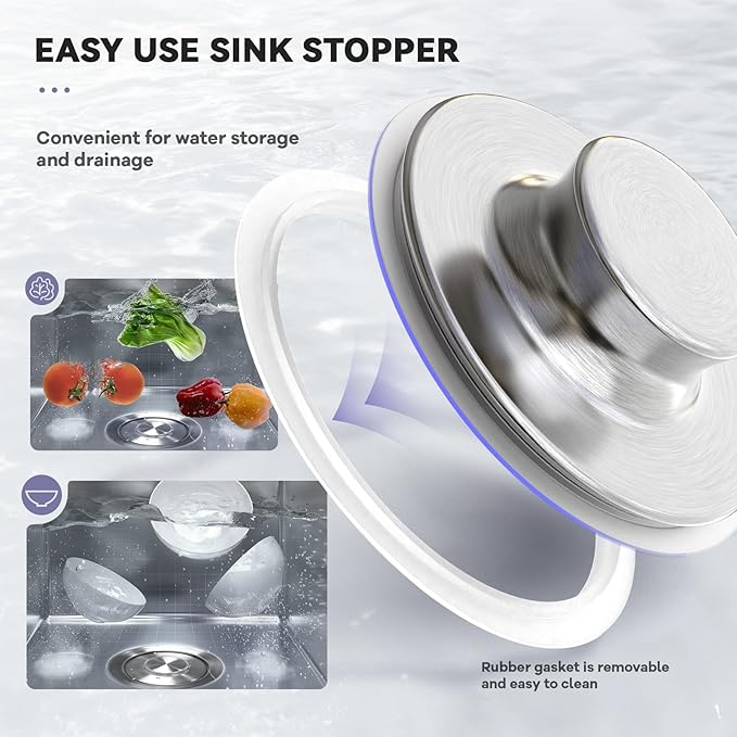 KONE Extended Garbage Disposal Flange with Strainer and Stopper, Deep 304 Stainless Steel Kitchen Extended Sink Flange for 3-1/2 Inch Standard Sink Drain, Convenient for Water Storage and Drainage