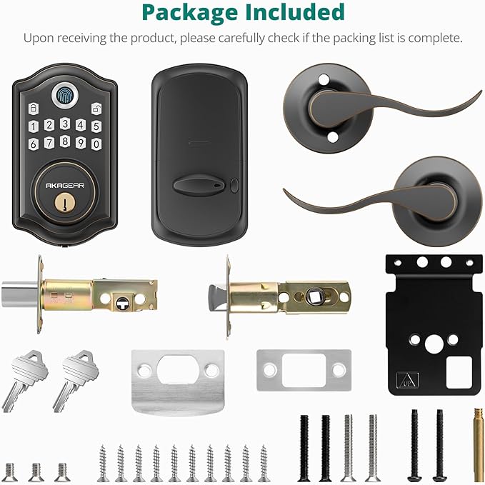 DS10 Pro Keyless Entry Door Lock with Handle - 2 Lever Handles, Bluetooth APP Control, Fingerprint Door Locks, Electronic Keypad Deadbolt Lock, Smart Doors Lock, Auto-Lock, Oil Rubbed Bronze