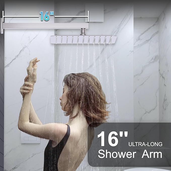 KOJOX Shower System with High Pressure 10 Inch Rainfall Shower Head, Handheld Shower head and Shower Faucet Trim valve, Bathroom Luxury Rain Mixer Shower Set Wall Mounted Brushed Nickel