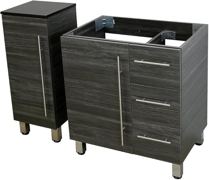 30" Freestanding Bathroom Vanity, Dark Grey. White Integrated Countertop