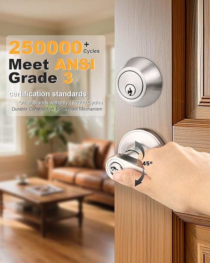 Keyd Alike Entry Door Handle and Single Cylinder Deadbolt Combo Locksets in Satin Nickel, Wave Style Lever with Lock and Deadbolt, for Exterior/Front Doors,5Pack