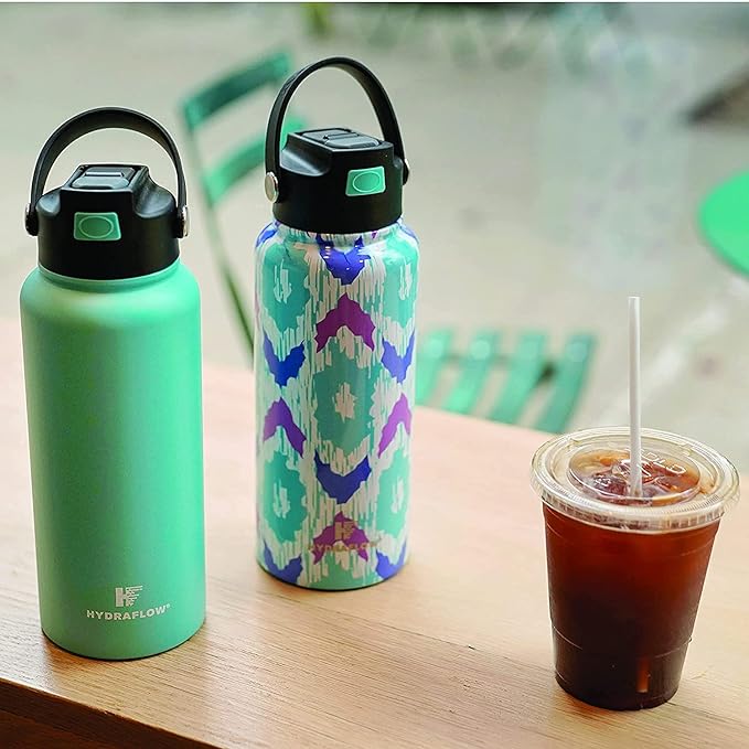 Hydraflow Hybrid - Triple Wall Vacuum Insulated Water Bottle with Flip Straw (25oz, Powder Aqua) Stainless Steel Metal Thermos, Reusable Leak Proof BPA-FREE for Sports and Travel