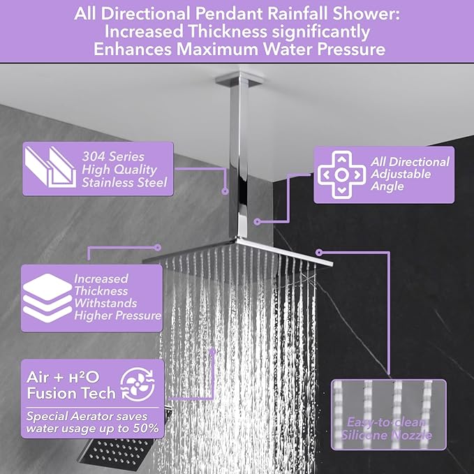VANFOXLE Shower Faucet Set Chrome Shower System,Push Button Diverter Shower Faucet with 2 in 1 Handheld,Ceiling Mount Increased Thickness 10 Inch Shower Head with 6 Inch Wall Mount Shower Head