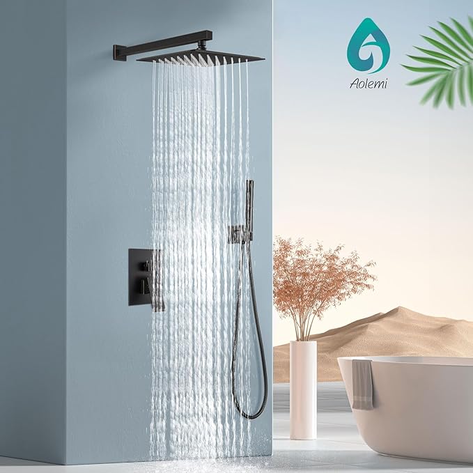 Aolemi Shower System with Rainfall Shower Head and Handheld Wall Mount,High Pressure Shower Faucet Set Fixture Combo with 2 in 1 Handheld Spray Rough-in Valve,10 Inch Shower Head Oil Rubbed Bronze