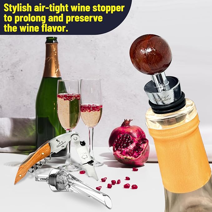 Wine Accessories Set, Featuring 3 in-1 Multifunctional Waiters Corkscrew Bottle Opener, Wine Aerator Pourer Spout & Decanter, Air-Tight Wine Stopper.