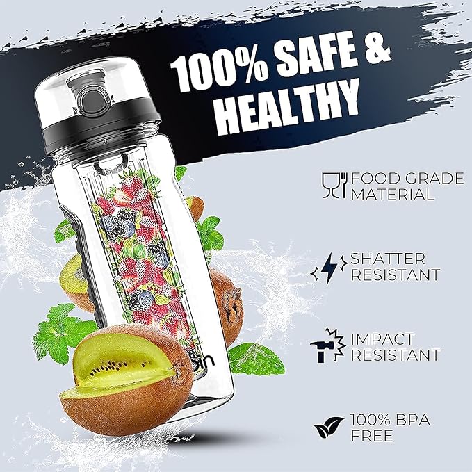 Fruit Infuser Water Bottle | Removable Infusion Basket for Flavor | Bonus Brush and Sleeve for Freshness | Made of Durable TRITAN Plastic | BPA Free Water Infuser Bottle, 32 Ounce (Black)