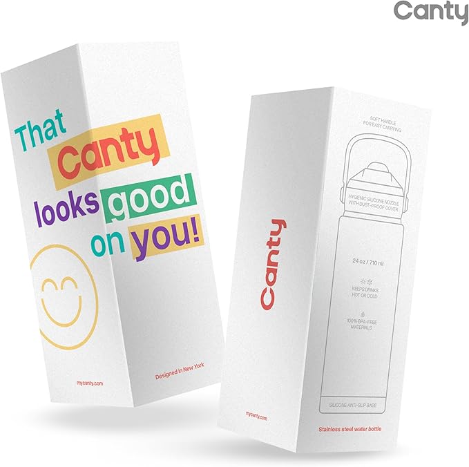 Canty Stainless Steel Water Bottle with Straw, Anti-Slip Base and Giftable Full Colored Box, Great for Travel (Lavender, 24 Oz)