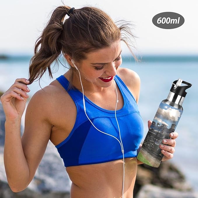 Vintage Steam Train Stainless Steel Water Bottle with Straw Lid - 20 Oz Sports Insulated Water Bottle Thermos for Sport Gym Outdoor Travel School